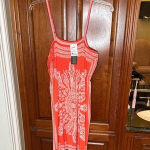 Just Love Coral and White Midi Dress